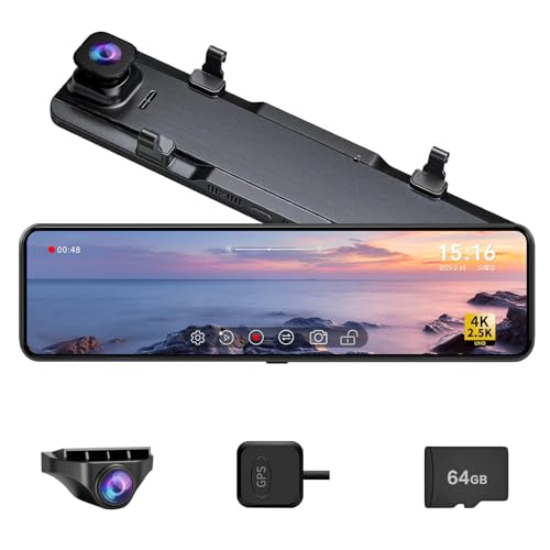 Changer ドライブレコーダー ミラー型 【12インチ超大画面】 4K+2.5K 前後カメラ ドラレコ 12インチ Type-C電源 CMOSセンサー HDR/WDR画像補正技術 超速警告機能 バック連動 エンジン連動 自動緊急録画 上書き録画 駐車監視機能 全国LED信号機対策 防水構造リアカメラ 64GB高速メモリカード付 (Changer V69)